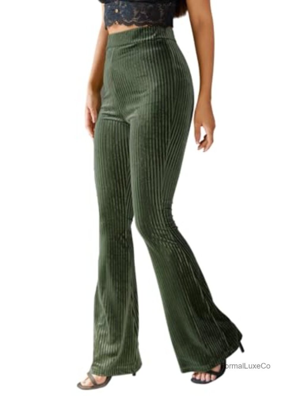 Floerns Women's Velvet Flare Leg Palazzo Pants Elastic High Waist Trousers